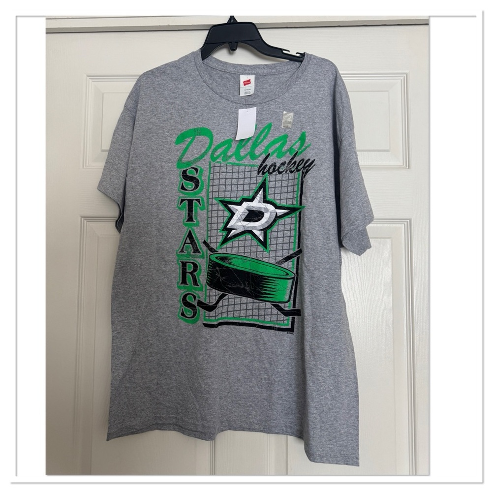 NHL Dallas Stars Men’s Short Sleeve Graphic Tee - Gray with Green & Black Logo